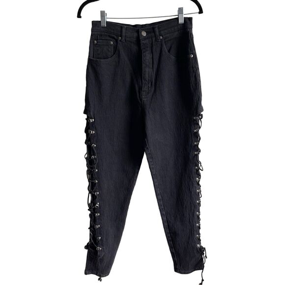 T1 ‎ Vintage Stefano Women's Denim Lace-Up Jeans Black Size 14 - Picture 1 of 6